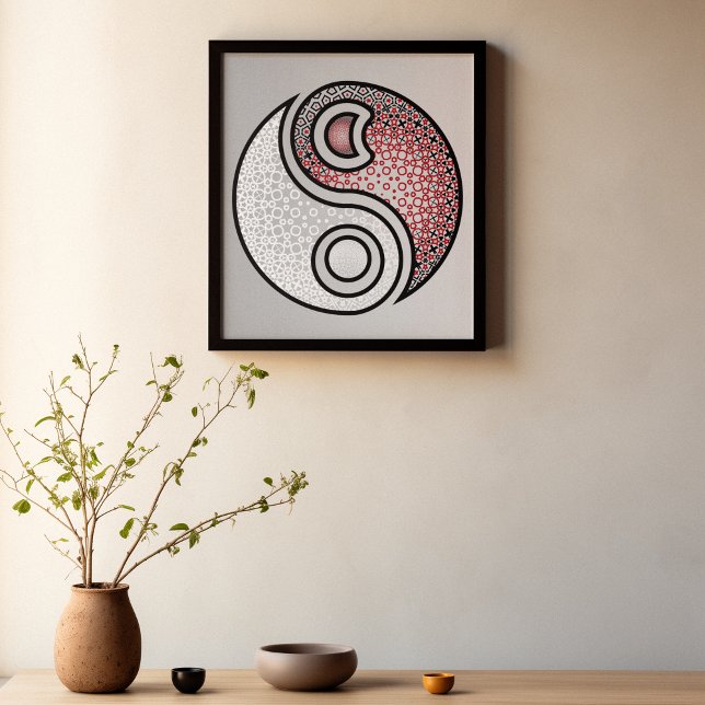 Elegant Harmony - Intricate Red & White Yin Yang Poster (Von Creator hochgeladen)
