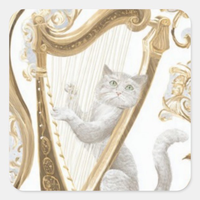 Elegant Harp Cat Sticker – Minimal Fantasy (Vorderseite)