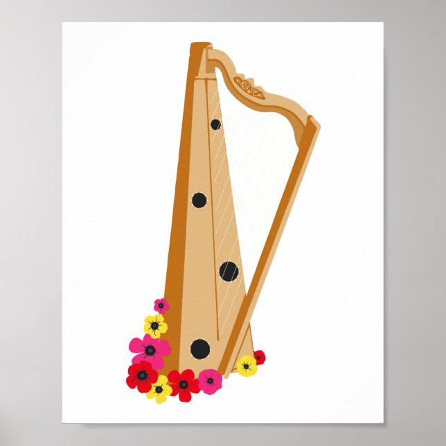 Elegant Harp Floral Poster (Vorne)