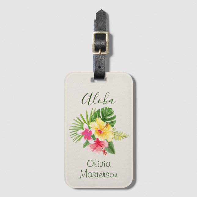 Elegant Hawaiian Aloha Tropical Personalisiert Gepäckanhänger (Vorderseite Vertikal)