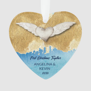 Elegant Heart Angel Wings First Christmas Ornament