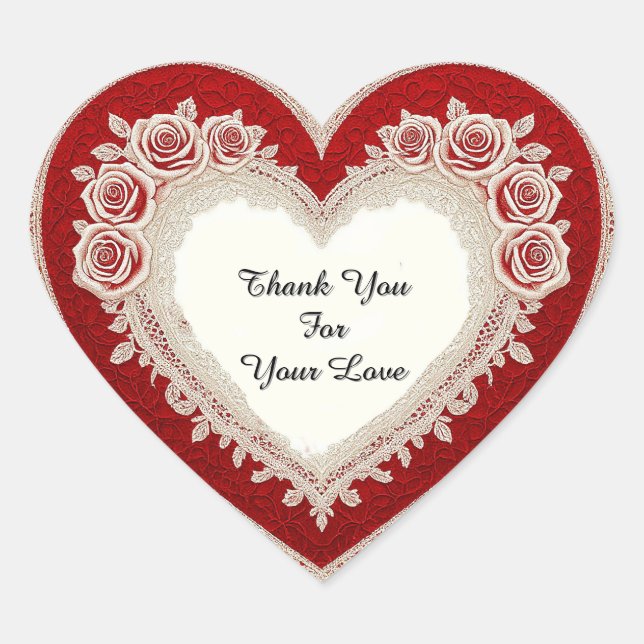 Elegant Heart Card With Red Roses Herz-Aufkleber (Vorderseite)