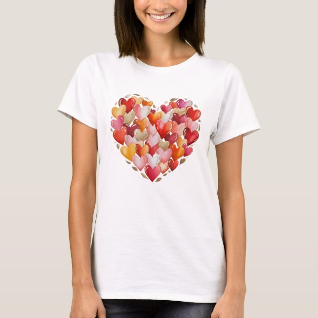 Elegant Heart Collage Watercolor Gold Valentine T-Shirt (Vorderseite)