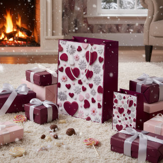 Elegant Heart & Floral Gift Bag Mittlere Geschenktüte