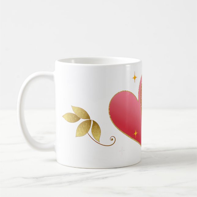 Elegant Heart & Gold Leaf Mug Kaffeetasse (Links)