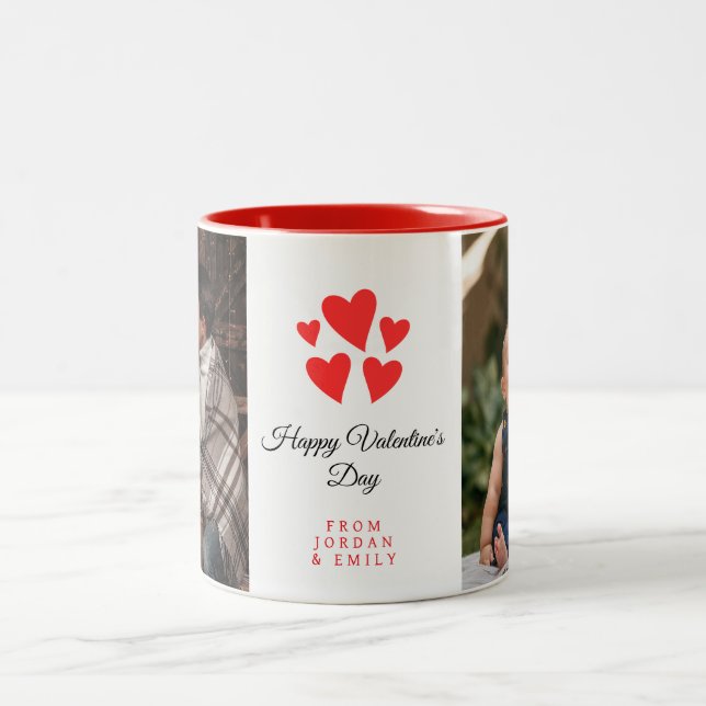 Elegant Heart Happy Valentine's Day Photo Zweifarbige Tasse (Mittel)