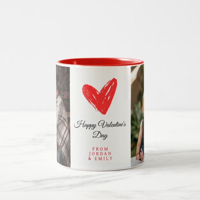 Elegant Heart Happy Valentine's Day Photo Zweifarbige Tasse (Mittel)