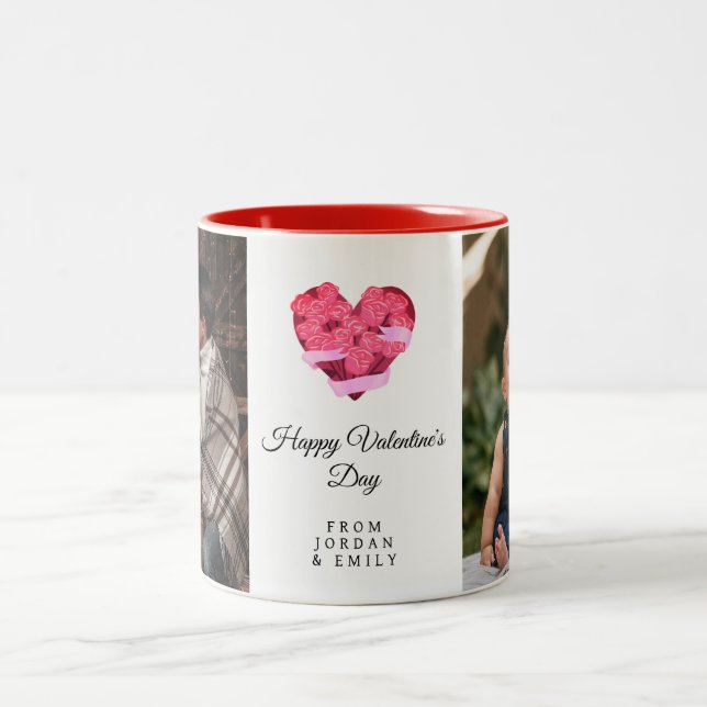 Elegant Heart Happy Valentine's Day Photo Zweifarbige Tasse (Mittel)