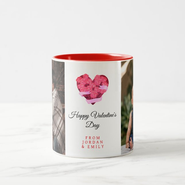 Elegant Heart Happy Valentine's Day Photo Zweifarbige Tasse (Mittel)