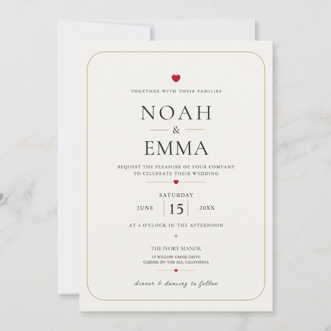 Elegant Heart Hochzeit  Einladung (Vorderseite)
