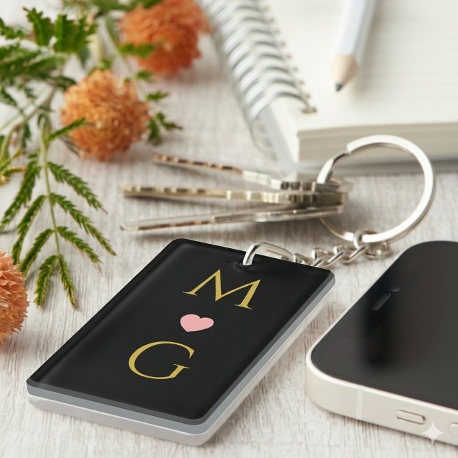 Elegant Heart Mark Monogram Acrylic Keychain Desig Schlüsselanhänger (Elegant Heart Mark Monogram Acrylic Keychain Design)