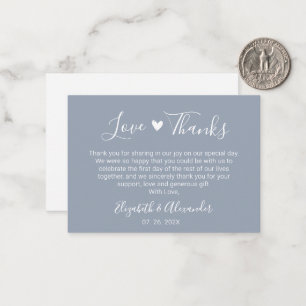 Elegant Heart Script Dusty Blue Wedding Vielen Dan Mitteilungskarte