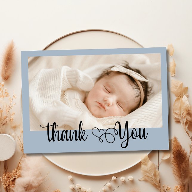 Elegant Heart Script Photo Baby Shower Thank You  Dankeskarte (Von Creator hochgeladen)