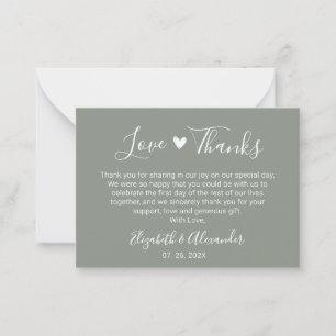 Elegant Heart Script Sage Green Wedding Vielen Dan Mitteilungskarte