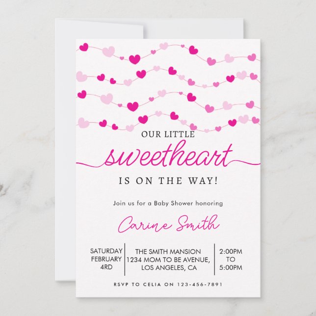 Elegant Heart Valentine's Baby Shower Einladung (Vorderseite)