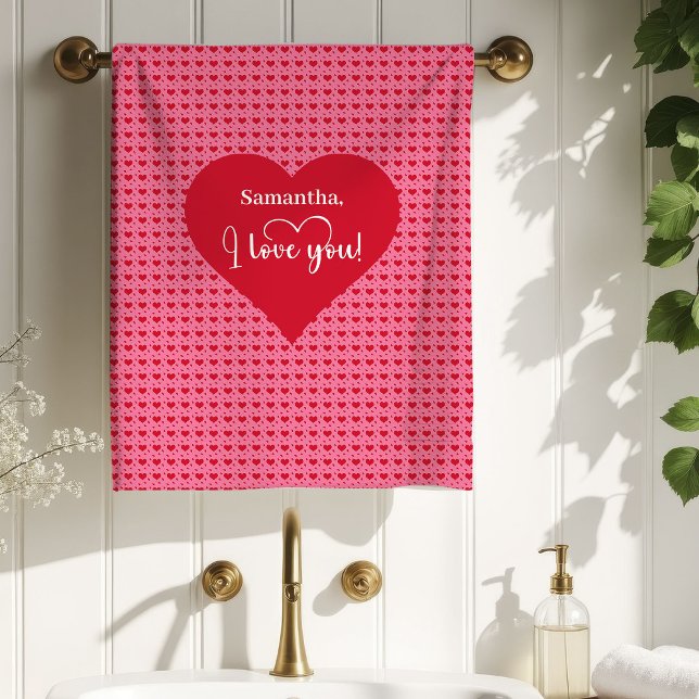 Elegant Hearts Personalized Best Valentine’s Gift  Badhandtuch Set (Elegant Hearts Personalized Best Valentine’s Gift Bath Towel Set )