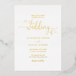 Elegant Hearts Script Calligraphy Wedding Gold Folieneinladung