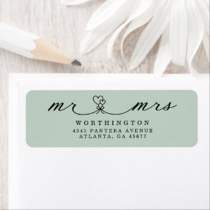 Elegant Hearts Script Mr & Mrs. Wedding Label