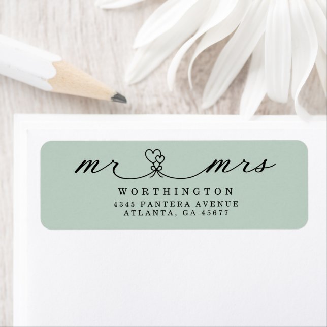 Elegant Hearts Script Mr & Mrs. Wedding Label (Insitu)
