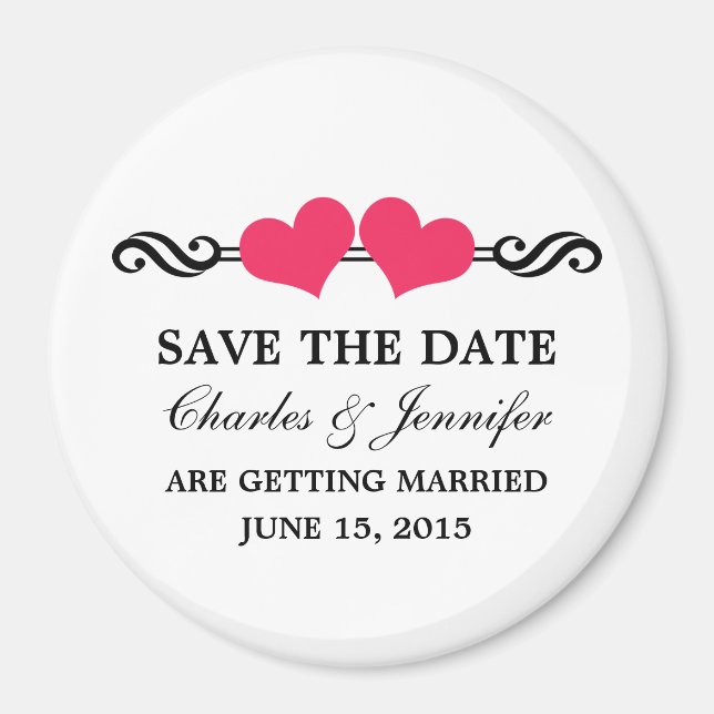 Elegant Hearts speichern das Datumsmagnet, rosa Magnet (Vorne)