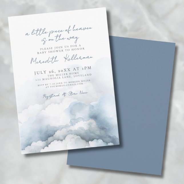 Elegant Heaven Watercolor Blue Baby Shower Einladung (Elegant Heaven Watercolor Blue Baby Shower Invitation)