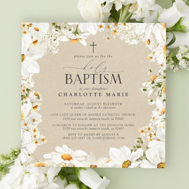 Elegant Heilige Taufe Kreuz Wasserfarbe Daisy Einladung (Holy Baptism Invitations!)
