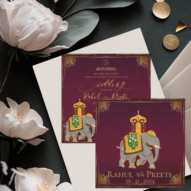 Elegant hell Red Gold Indische Hochzeitseinladung (Elegant Bright Red Gold Indian Wedding Invitation)