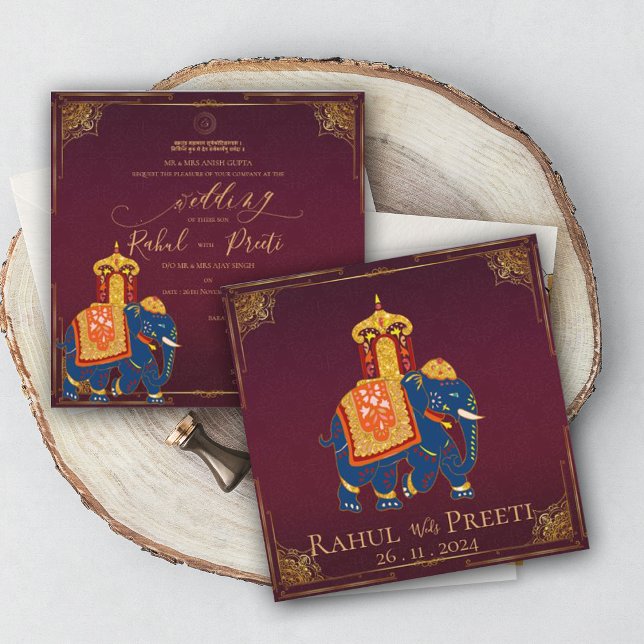 Elegant hell Red Gold Indische Hochzeitseinladung (Elegant Bright Red Gold Indian Wedding Invitation)