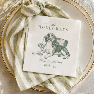 Elegant hellgrüner Beagle Champagner-Hochzeit Serviette
