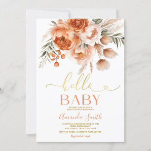 Elegant Hello Baby Burnt Orange Floral Baby Shower Einladung