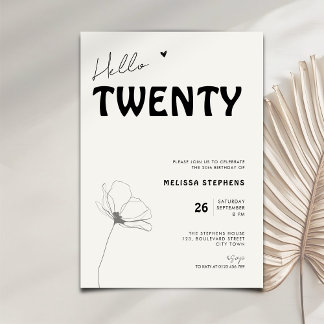 Elegant Hello Twenty Bold Typography 20th Birthday Einladung