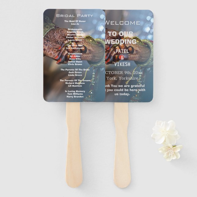 Elegant Henna Indian Wedding Program Fächer (Vorne und Hinten)