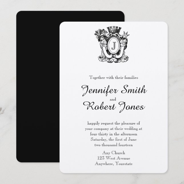 Elegant Heraldry Monogram Wedding Einladung (Vorne/Hinten)