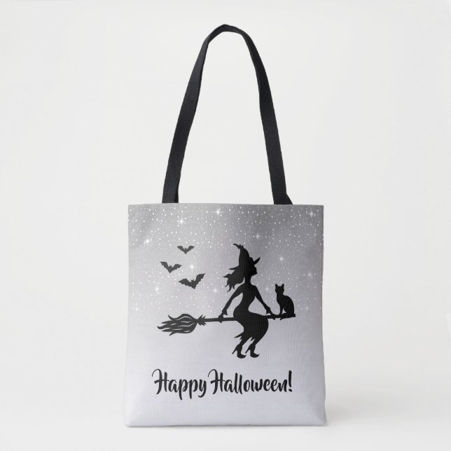 Elegant Hexe Gray und Black Happy Halloween (Vorderseite)
