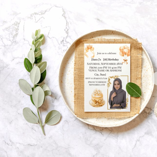 Elegant Hijabi 18th Birthday Photo Invitation | Go Acryleinladungen (Von Creator hochgeladen)