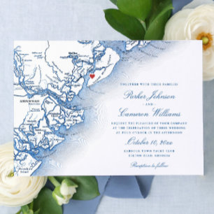 Elegant Hilton Head Island Map Navy Blue Wedding Einladung