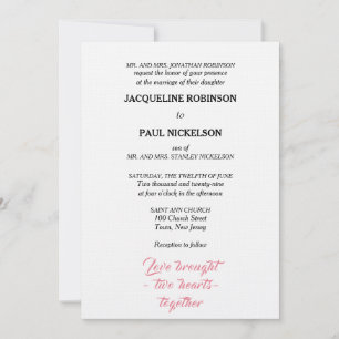 Elegant Hochzeit Pink White Two Hearts Einladung