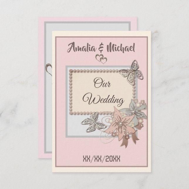 Elegant, Hochzeit, Verlobung, Schmetterling Einladung (Vorne/Hinten)