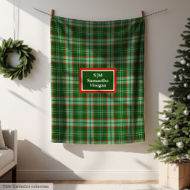 Elegant Holiday Blanket Red Green Monogram Touch Fleecedecke
