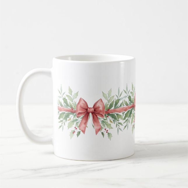 Elegant Holiday Bow with Holly Leaves Design Kaffeetasse (Links)