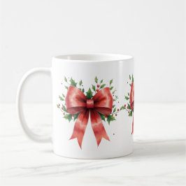 Elegant Holiday Bow with Holly Leaves Design Kaffeetasse