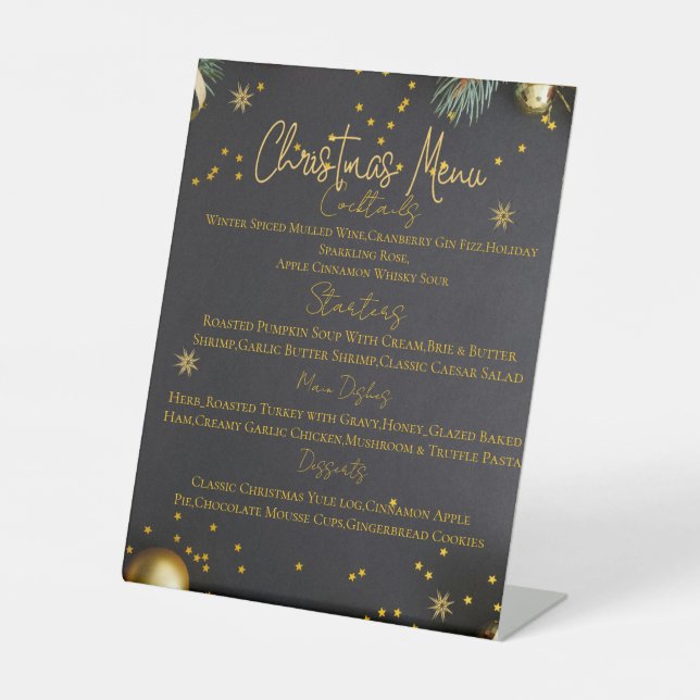 Elegant Holiday Dinner Menu Card Sockelschild (Vorderseite)