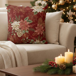 Elegant Holiday Floral Poinsettia Rot Kissen