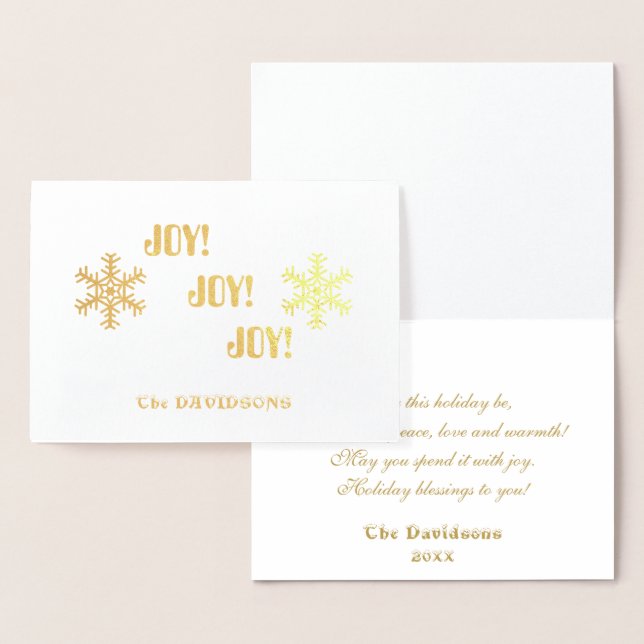 Elegant Holiday Gold JOY JOY JOY Typografy Folienkarte (Anzeige)
