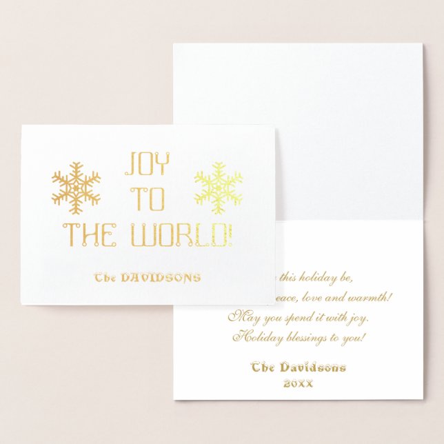 Elegant Holiday Gold JOY TO THE WORLD Typografy Folienkarte (Anzeige)