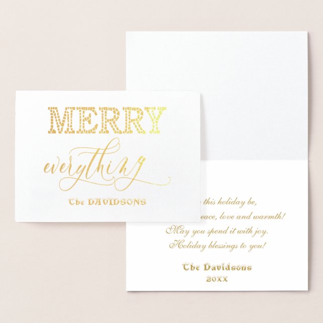 Elegant Holiday Gold MERRY Alles Typografie Folienkarte (Anzeige)