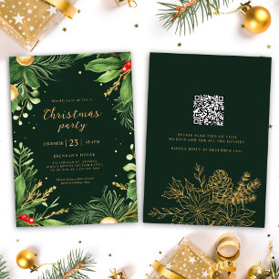 Elegant Holiday Greenery QR Code Weihnachtsfeierta Einladung
