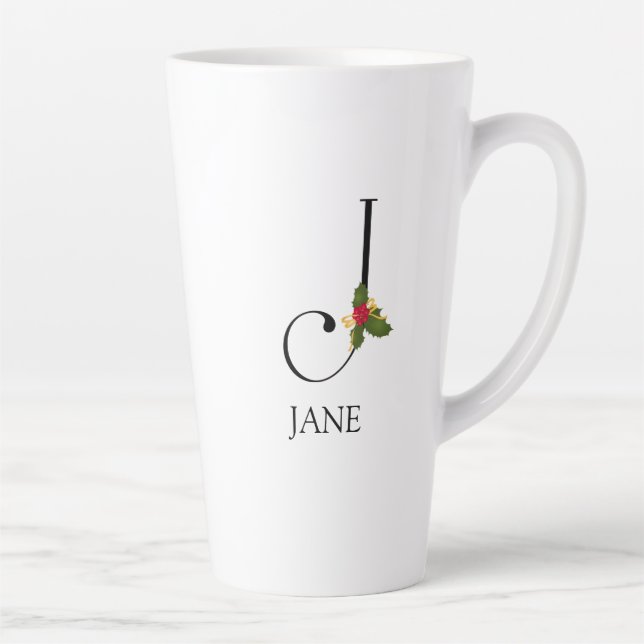 Elegant Holiday Monogram Initial J und Name Milchtasse (Rechts)