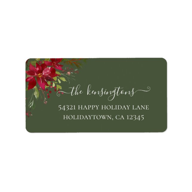 Elegant Holiday Poinsettia Holly Address Label Adressaufkleber (Vorne)