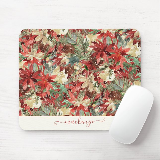 Elegant Holiday Poinsettia Weihnachten Mousepad (Mit Mouse)